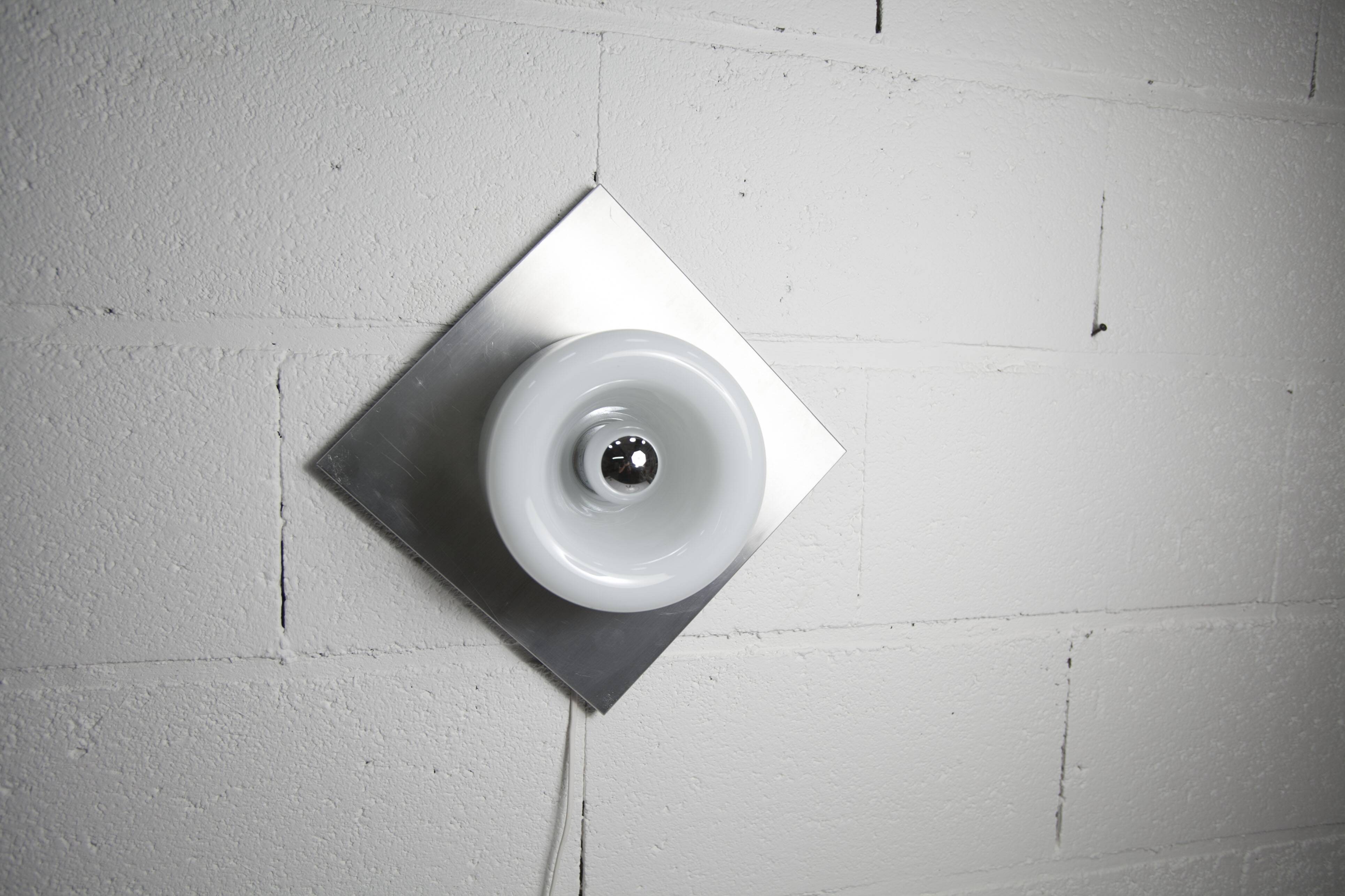 Doria Wall Light 1960 Alu Opaline + chrome LED bulb, Germany