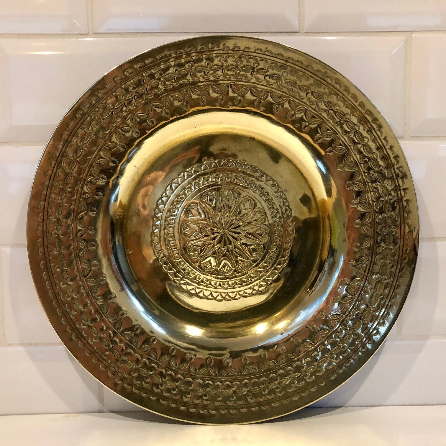 Handmade oriental yellow copper tray