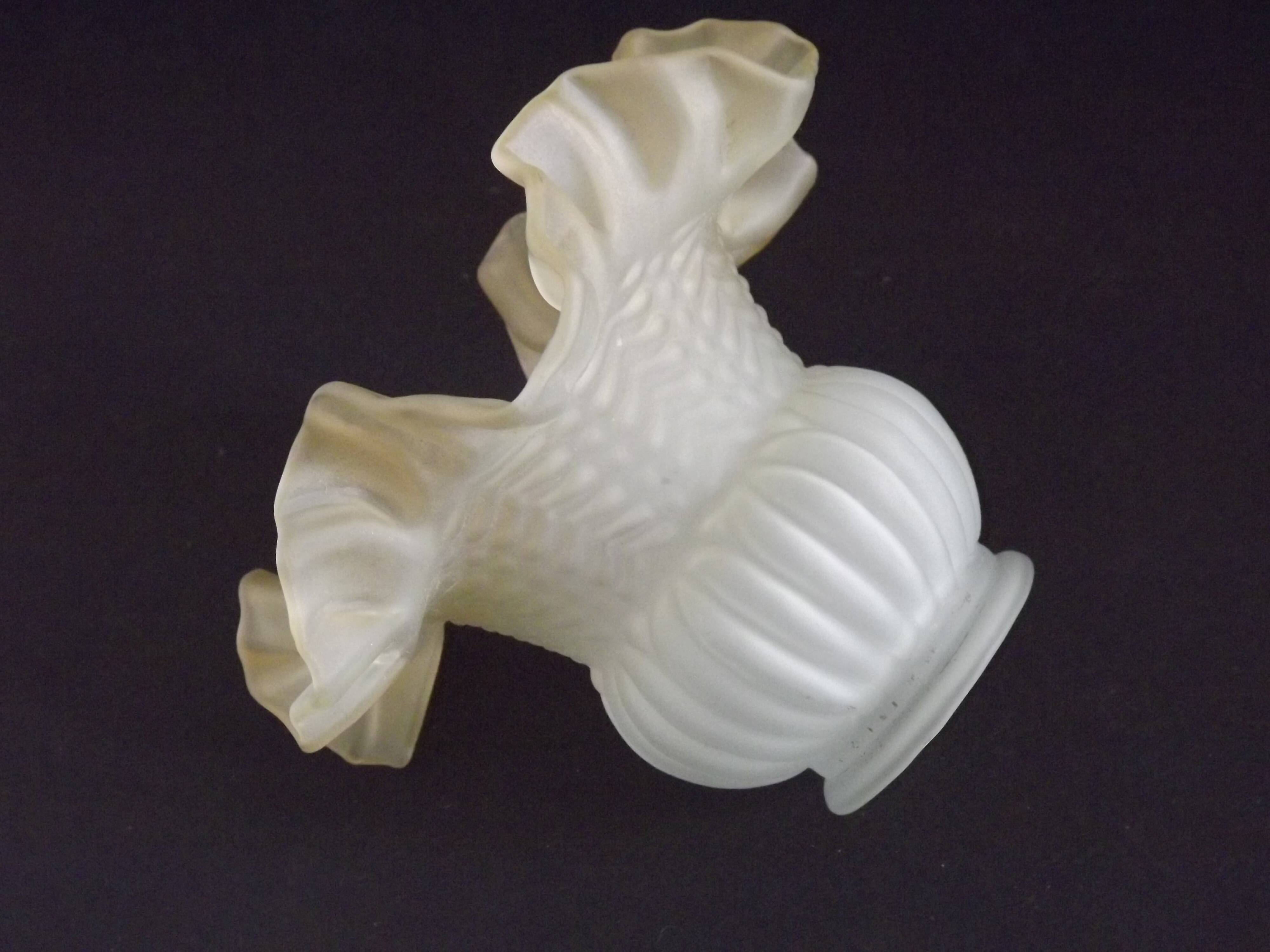 Vintage French Opaque White Glass Replacement Shade with Frilled Amber Edge