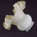 Vintage French Opaque White Glass Replacement Shade with Frilled Amber Edge