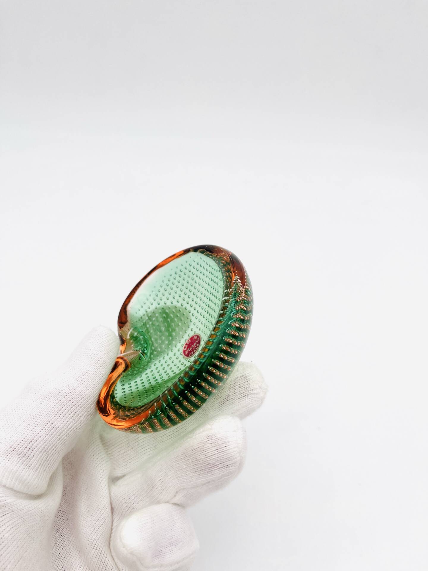 Miniature Vide-Poche Murano Sommerso Bullicante Green Pink Labelled 60s