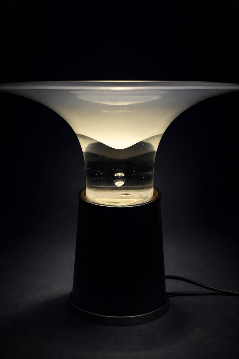 VISTOSI - RARE LAMP WITH LEATHER BASE AND GLASS - ITALY - 1970