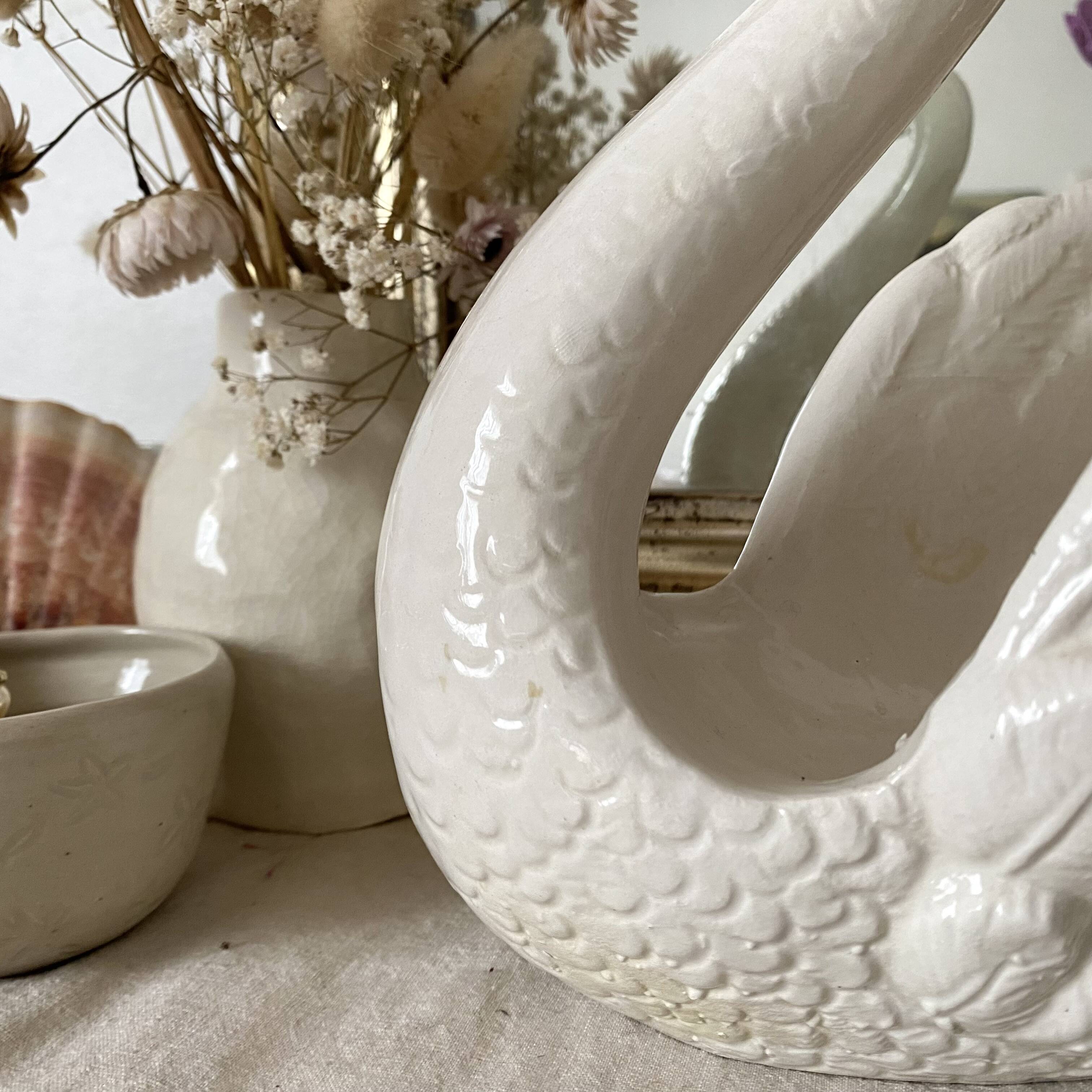Vintage ceramic grand swan, antique carafe.