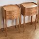 Pair of antique bedside tables / nightstands in raw wood.
