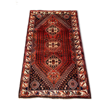 Vintage Traditional Tribal Rug 284x175 cm Wool Oriental HandMade Rug, Red Black