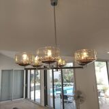 6-light chandelier by Sciolari - Chrome and amber/smoked