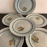 Set of 6 dessert plates in old earthenware from Sarreguemines, Diablerets model