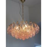 Pink “poliedri” murano glass chandelier