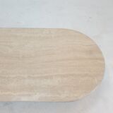 Table basse ovale italienne en travertin, années 1980