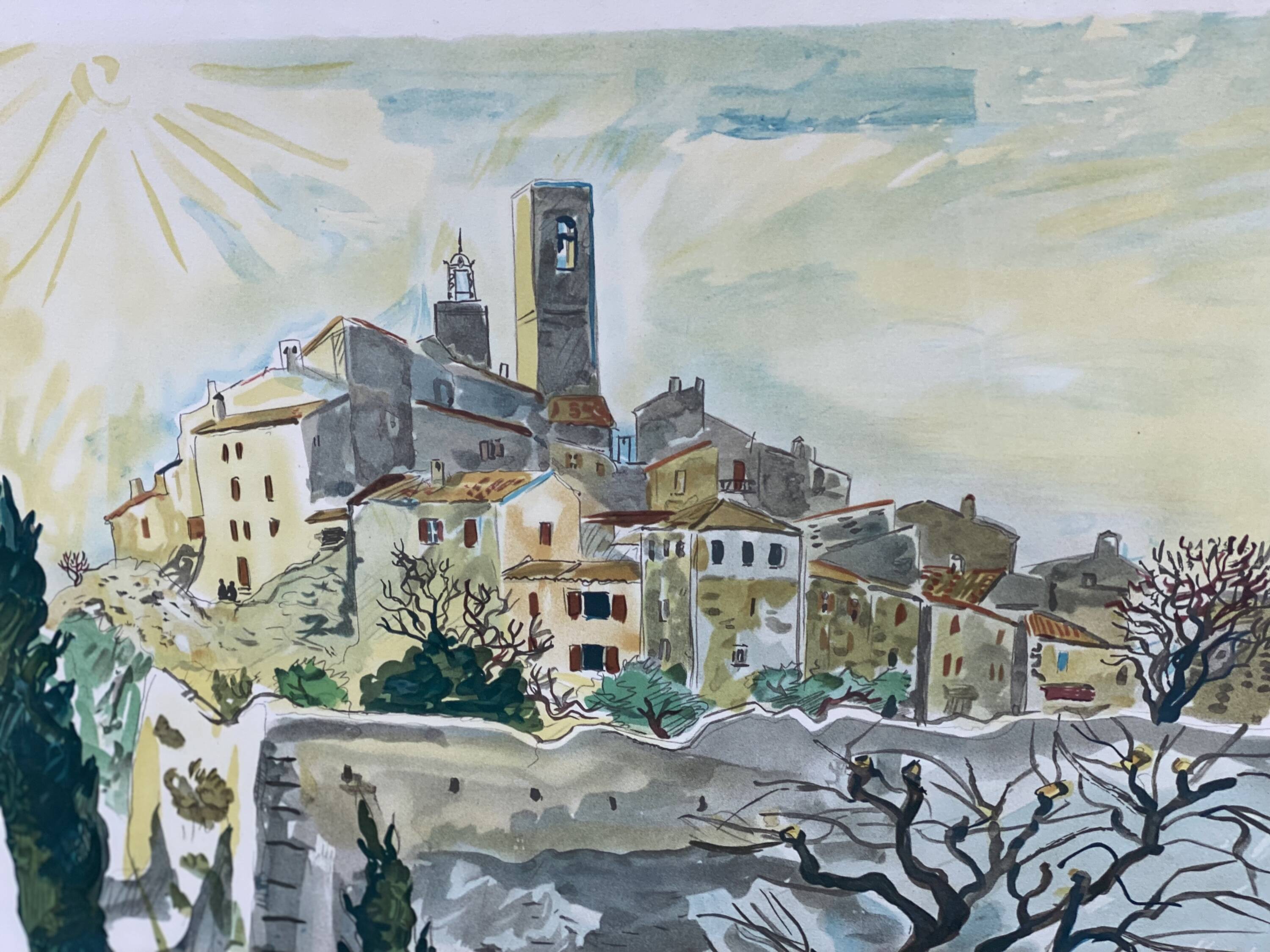 Lithographie de Yves Brayer village du Lubéron