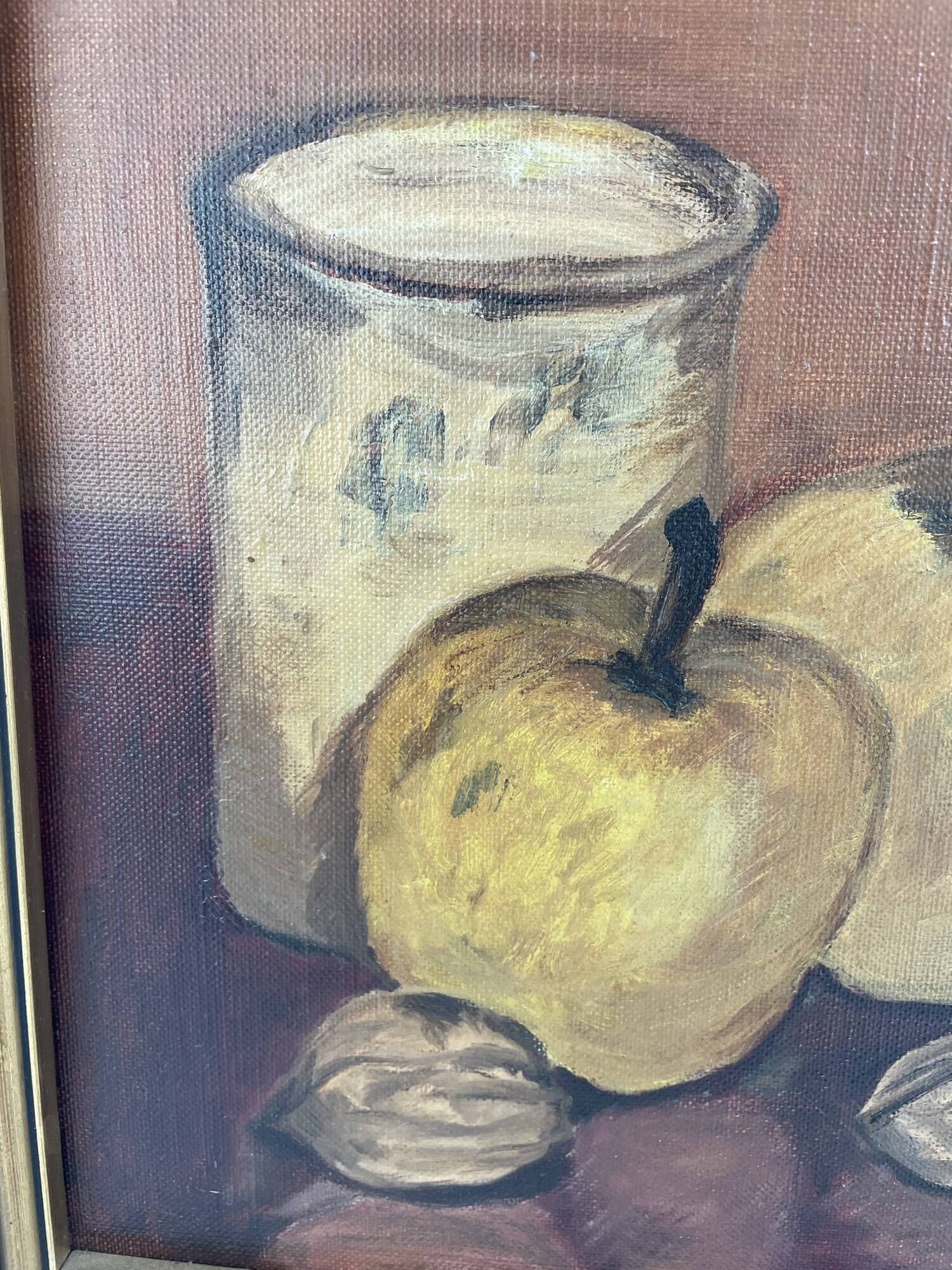 Oil painting on canvas, still life with fruits and pot, nuts, signed, George Cros, signed