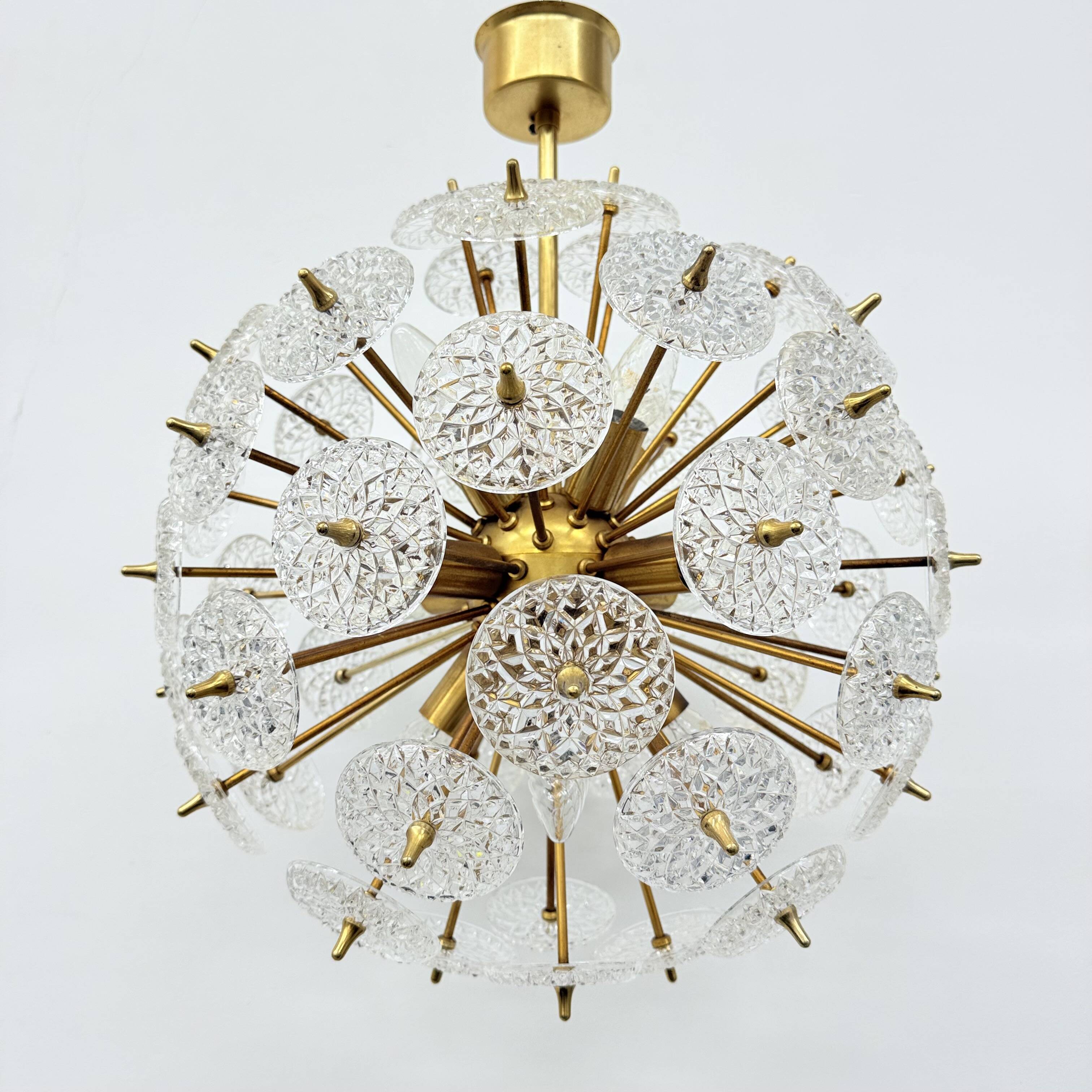 Val Saint Lambert crystal sputnik gold chandelier , 1960’s