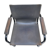 Fauteuils cantilever en cuir gris patiné travail italien annees 80