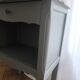 Louis XV bedside table revamped in solid oak and sage green/grey green.
