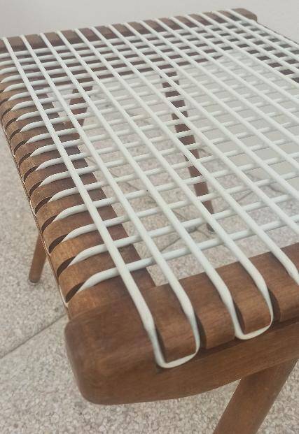 Footrest Georges Tigien, from the 60s. Light teak structure