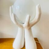 Lampe à main vintage en céramique blanche. France années 1970. Style Memphis