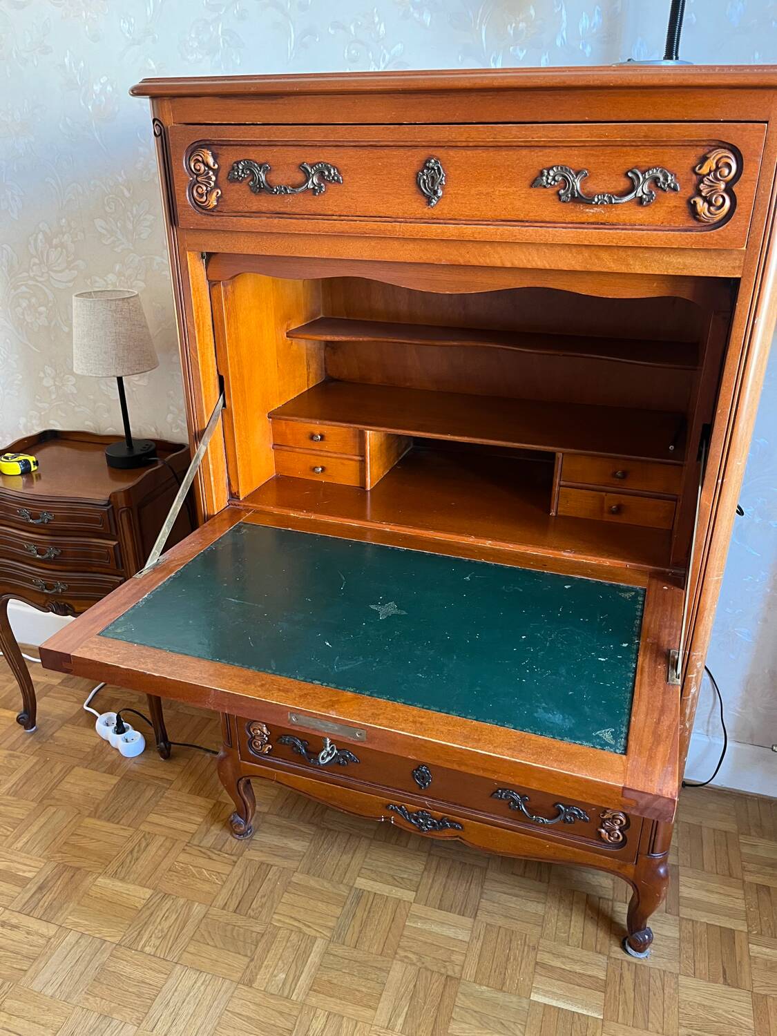 Wooden drop-leaf secretary in Louis XV style