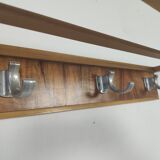 Walnut and metal wall coat rack, 1950s