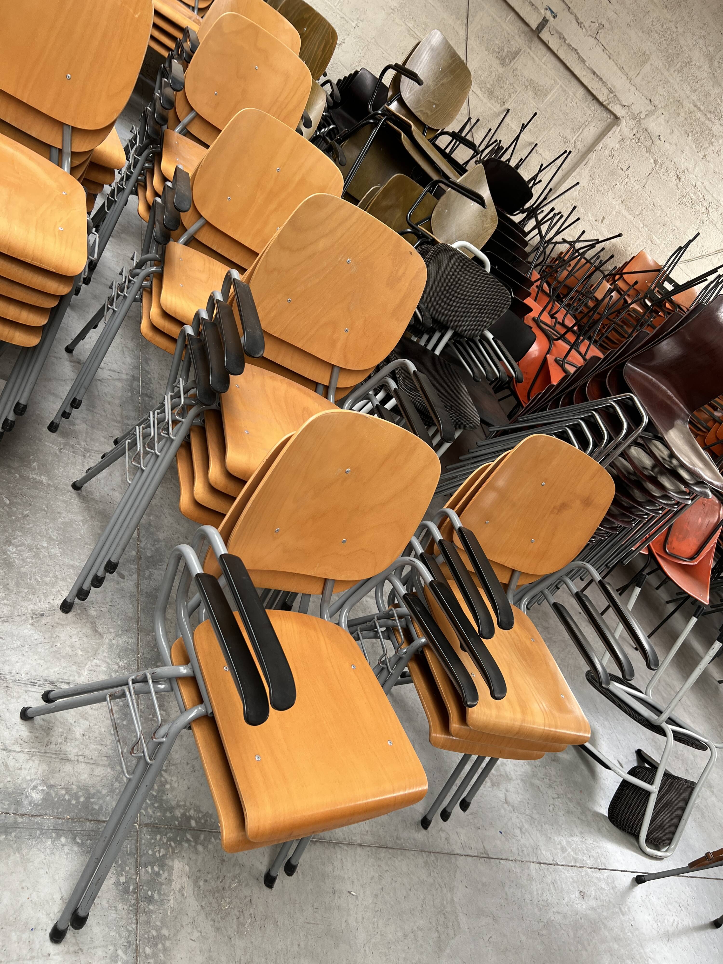 Set of 40 school chairs with armrests, 70s, Netherlands