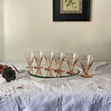 6 small Art Deco pink glasses 6 cl