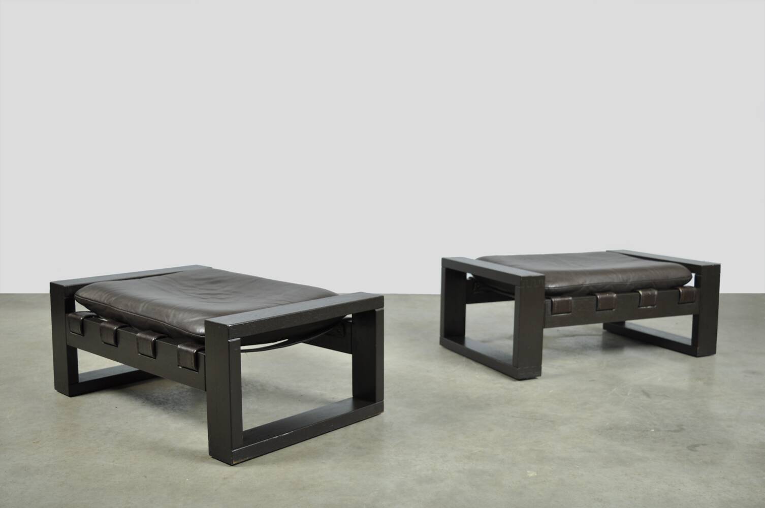 Sonja wasseur / brutalist leather footstools / netherlands 1970s