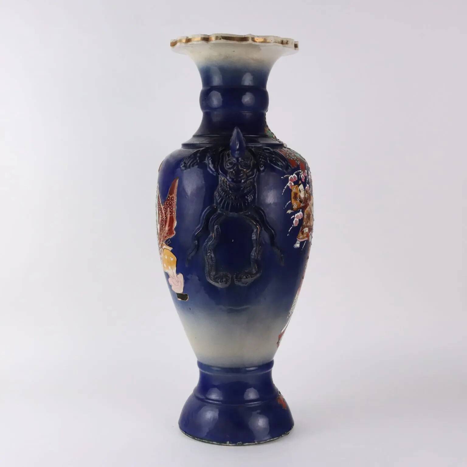 Antique ceramic vase with floral decoration, Japan, early 20th century.