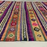 Colourful Vintage Turkish Kilim 318x138 cm Kelim Rug Wool Red Green Black Large