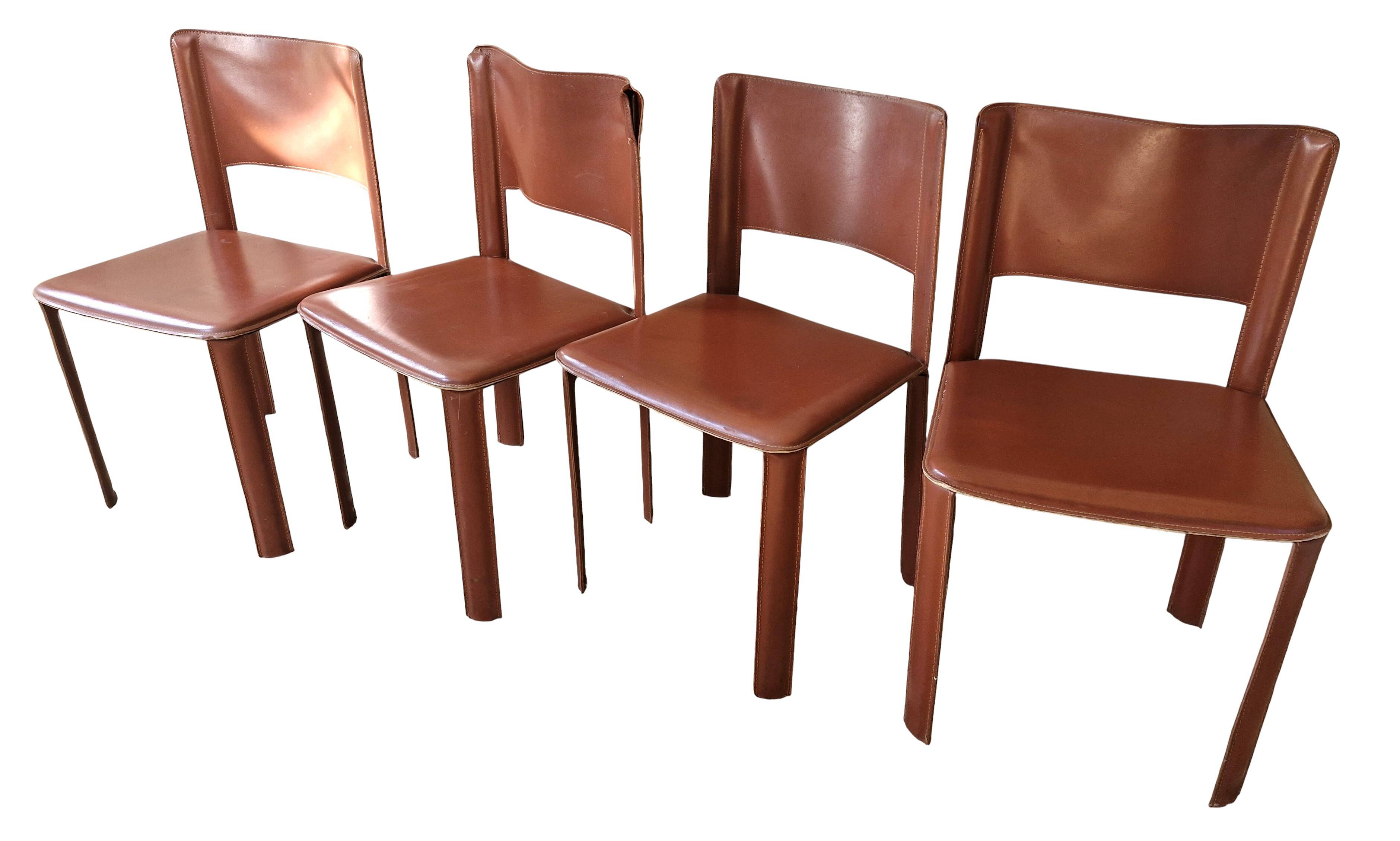 Red Leather Chairs Cidue Italy 1970