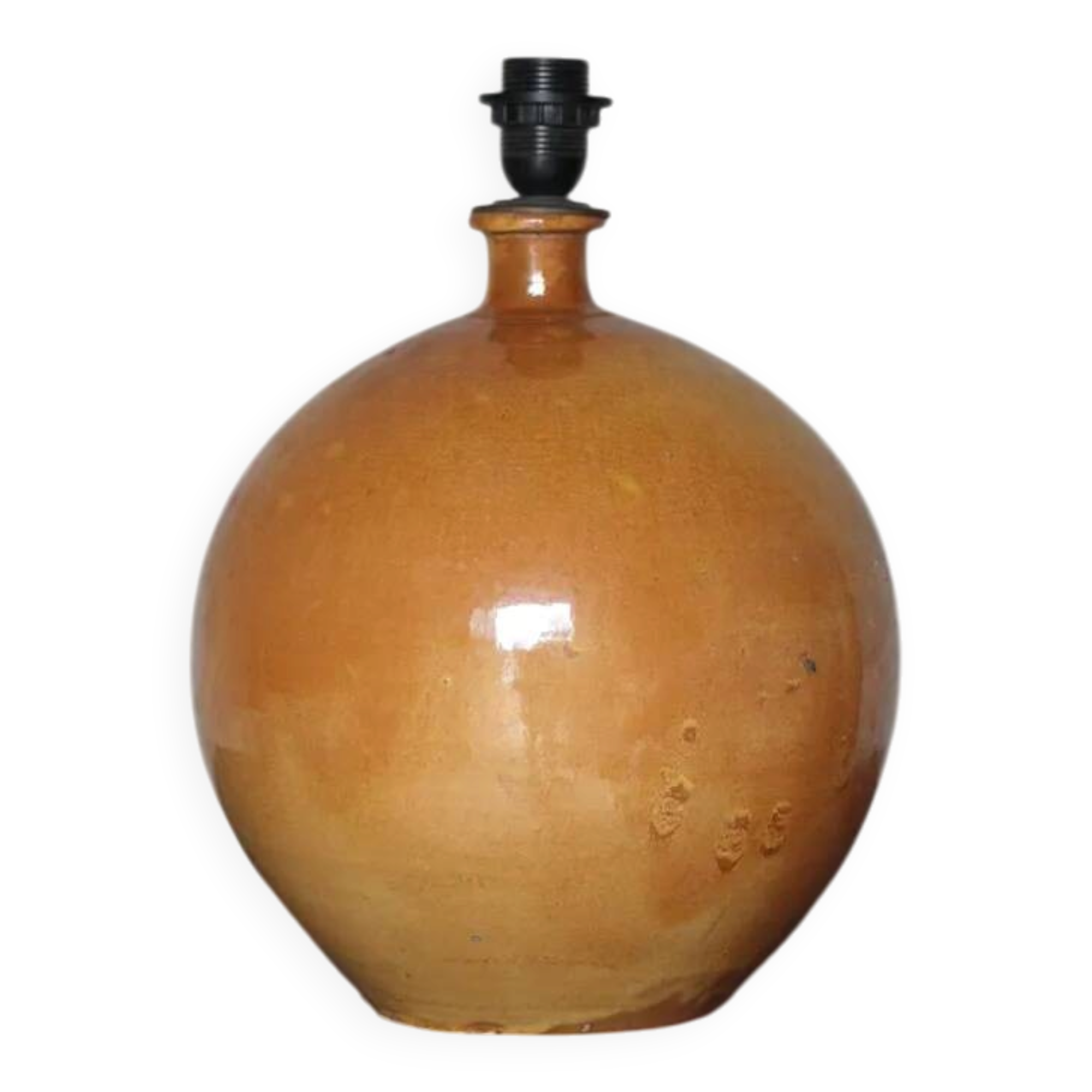 Large glazed terracotta lamp, signed globe lamp, vintage lamp, table lamp, living room lamp, interior decoration.