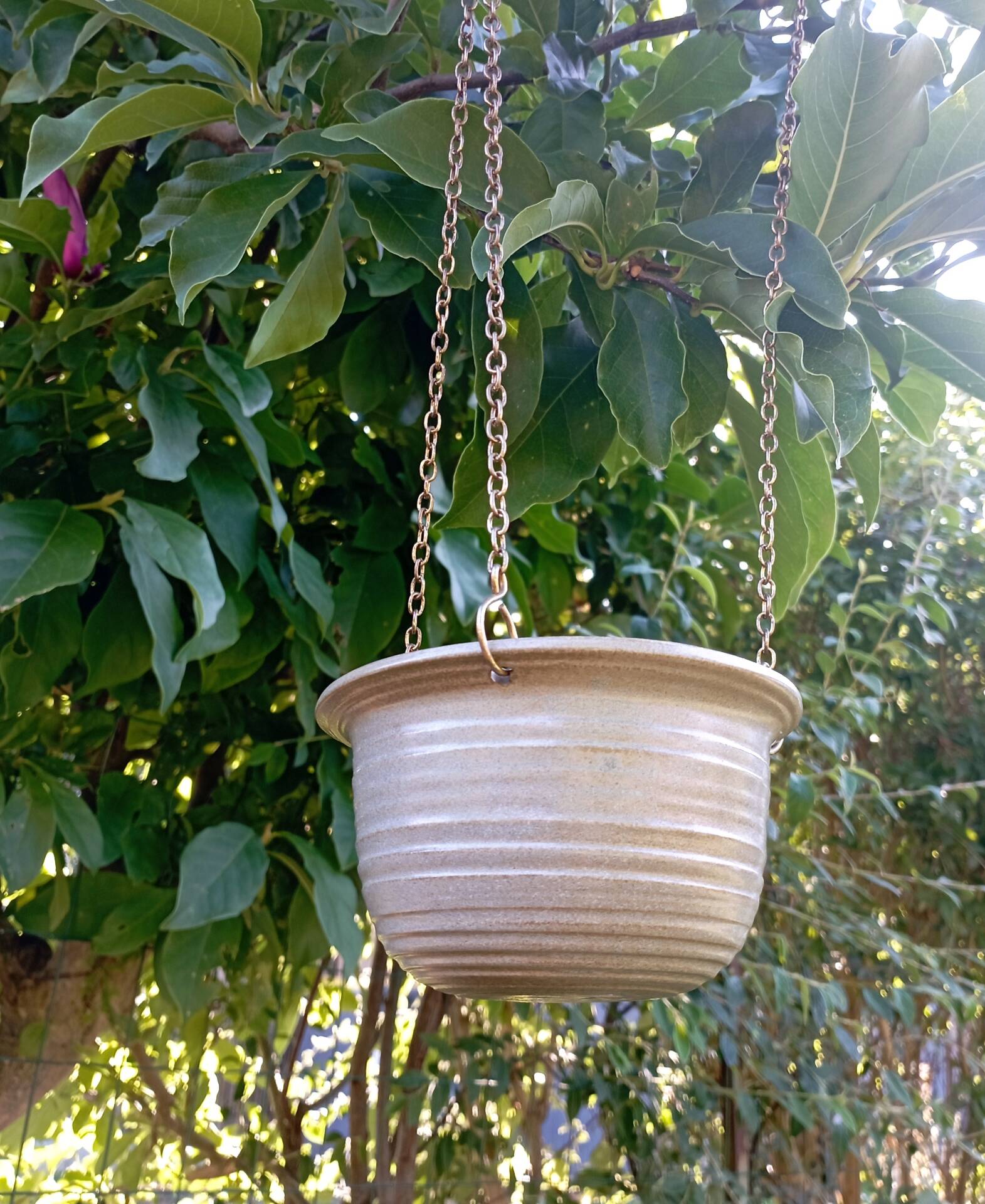 Vintage hanging cache pot - Signed studio ceramic by Griet Malfait