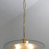 Attributed to Luigi Brusotti Mid-century Italian Glass and Brass Chandelier