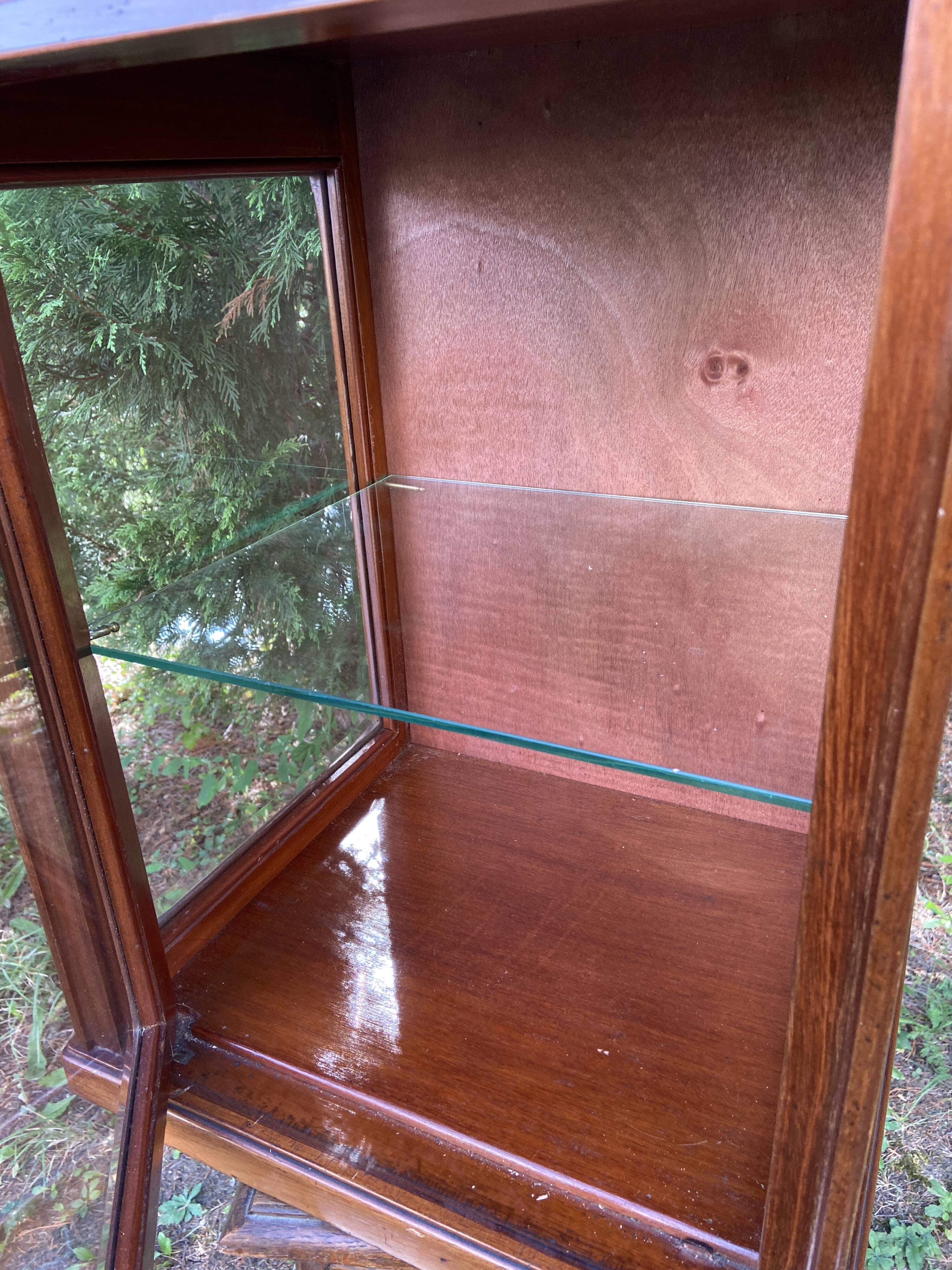Small 1930s mahogany display cabinet, art deco apothecary cabinet
