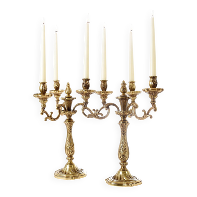 Paire de candélabres anciens à 6 bras en bronze, XIXᵉ siècle
