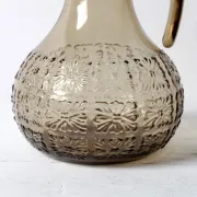Italian Smoked Glass Jug / Embossed Floral Brown Pitcher / Mid-century Jug