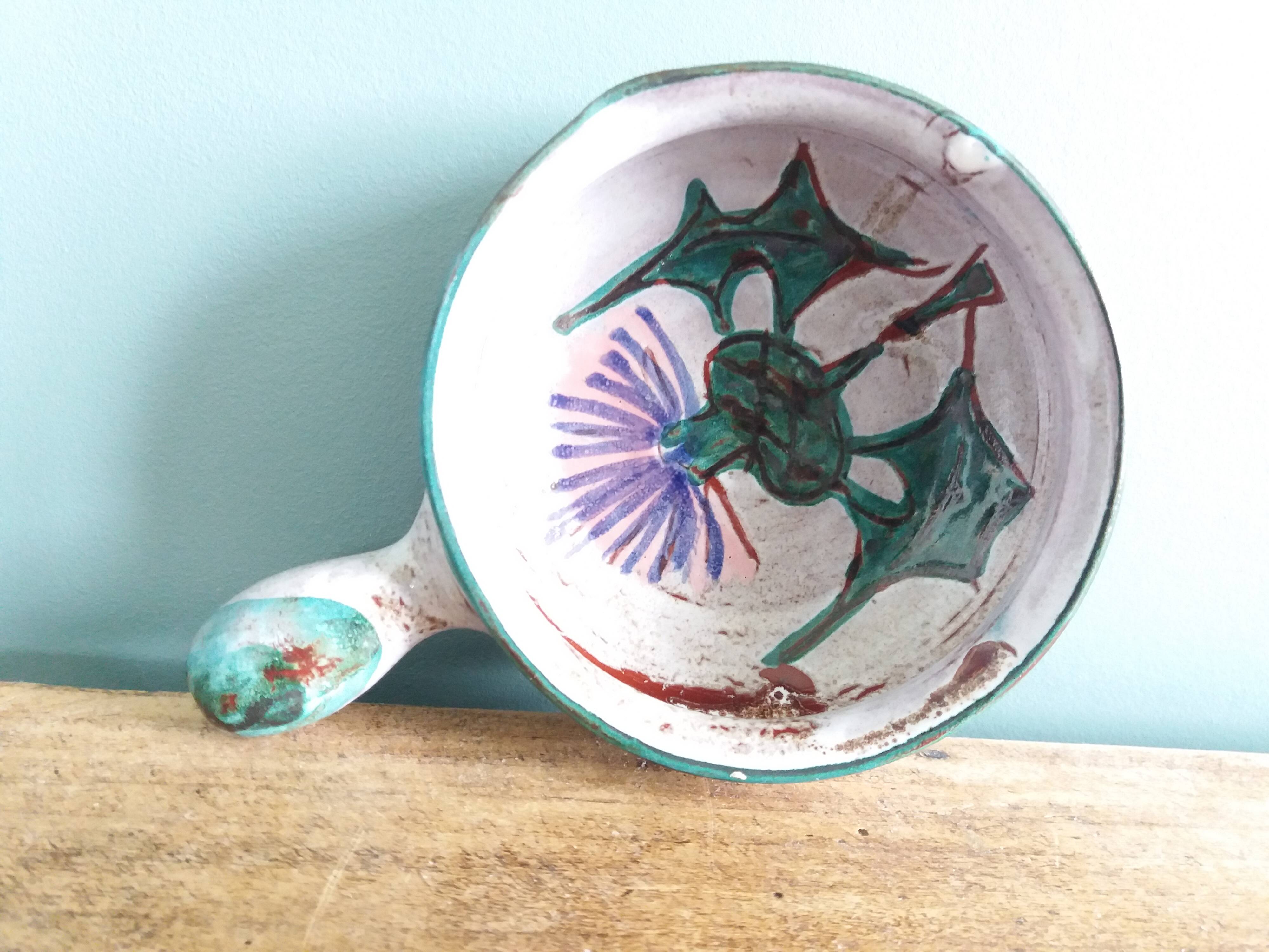 Caquelon dish, thistle decoration by Etienne Daniel, Vallauris
