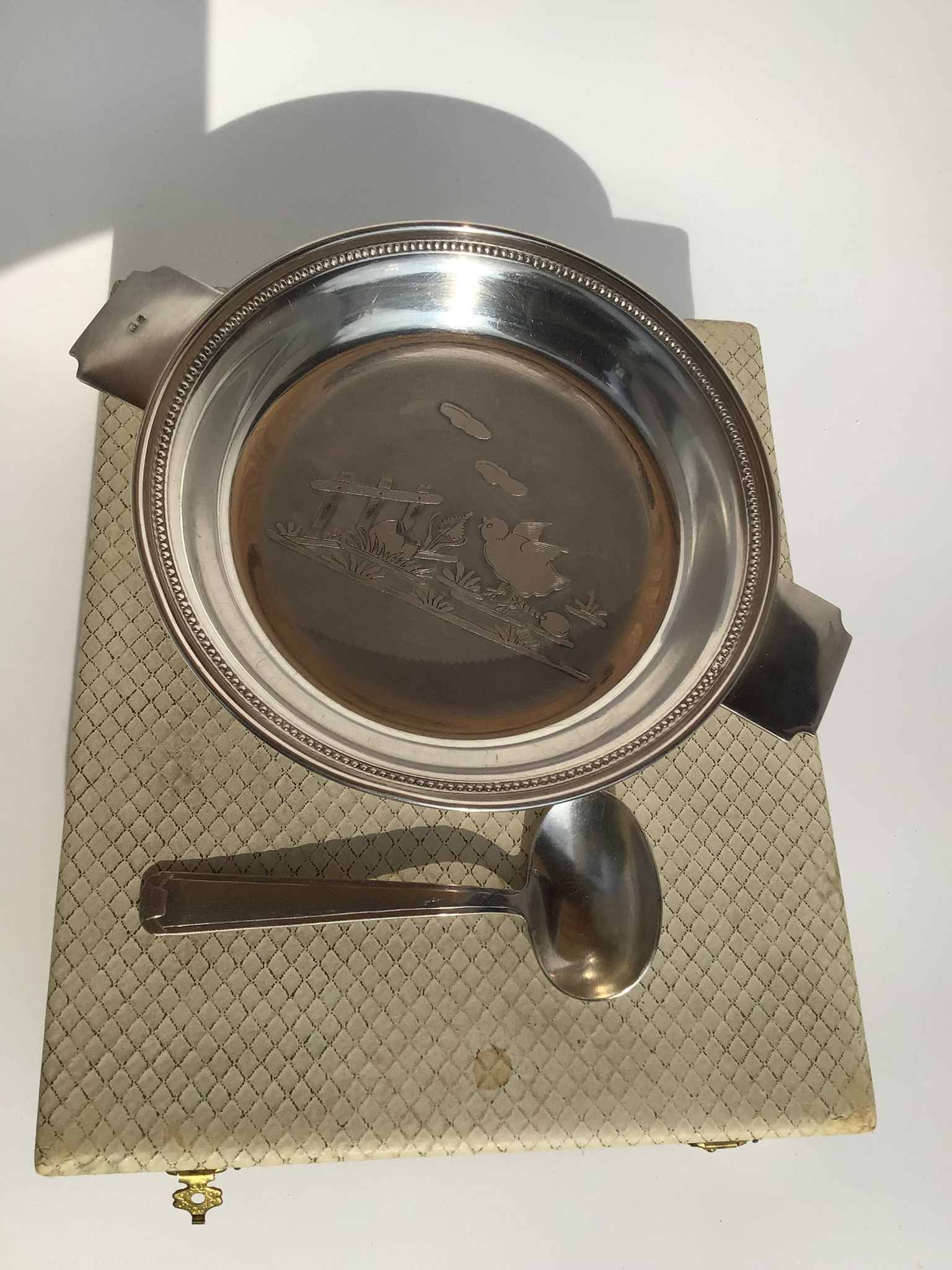 Baby plate silver metal spoon silver 30s