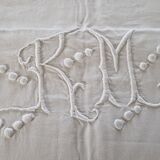 Old linen sheet - encrypted rm - with openwork border and embroidered with flowers - dimensions: 300x220cm