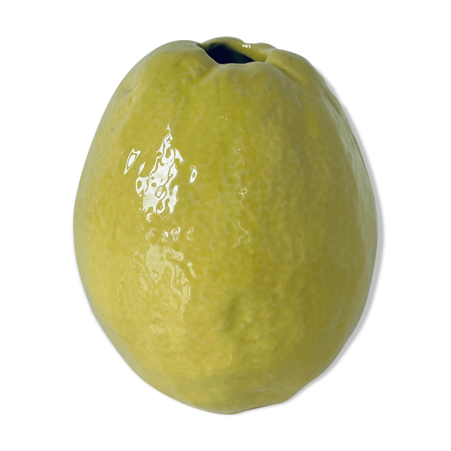 Lemon vase trompe l'oeil in natural glazed ceramic