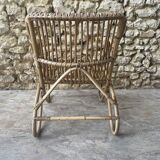 Ensemble table basse et fauteuils en roseau - années 50