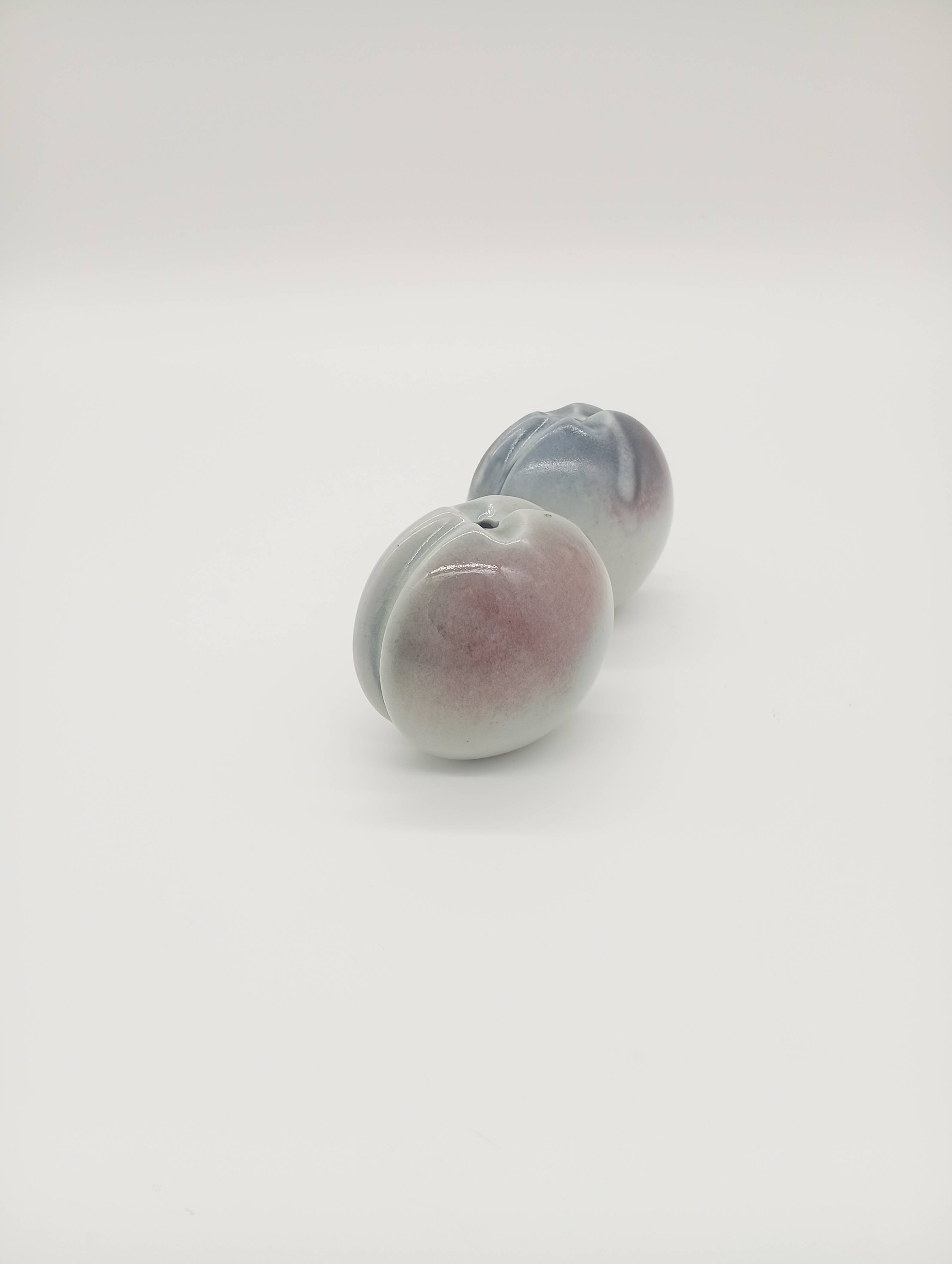 Duo 2 Vase Soliflore Lenticular Glazed Stoneware Grey Blue Purple Ceramic