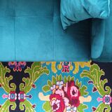 Bohemian Romanian handwoven carpet with floral colorful design
