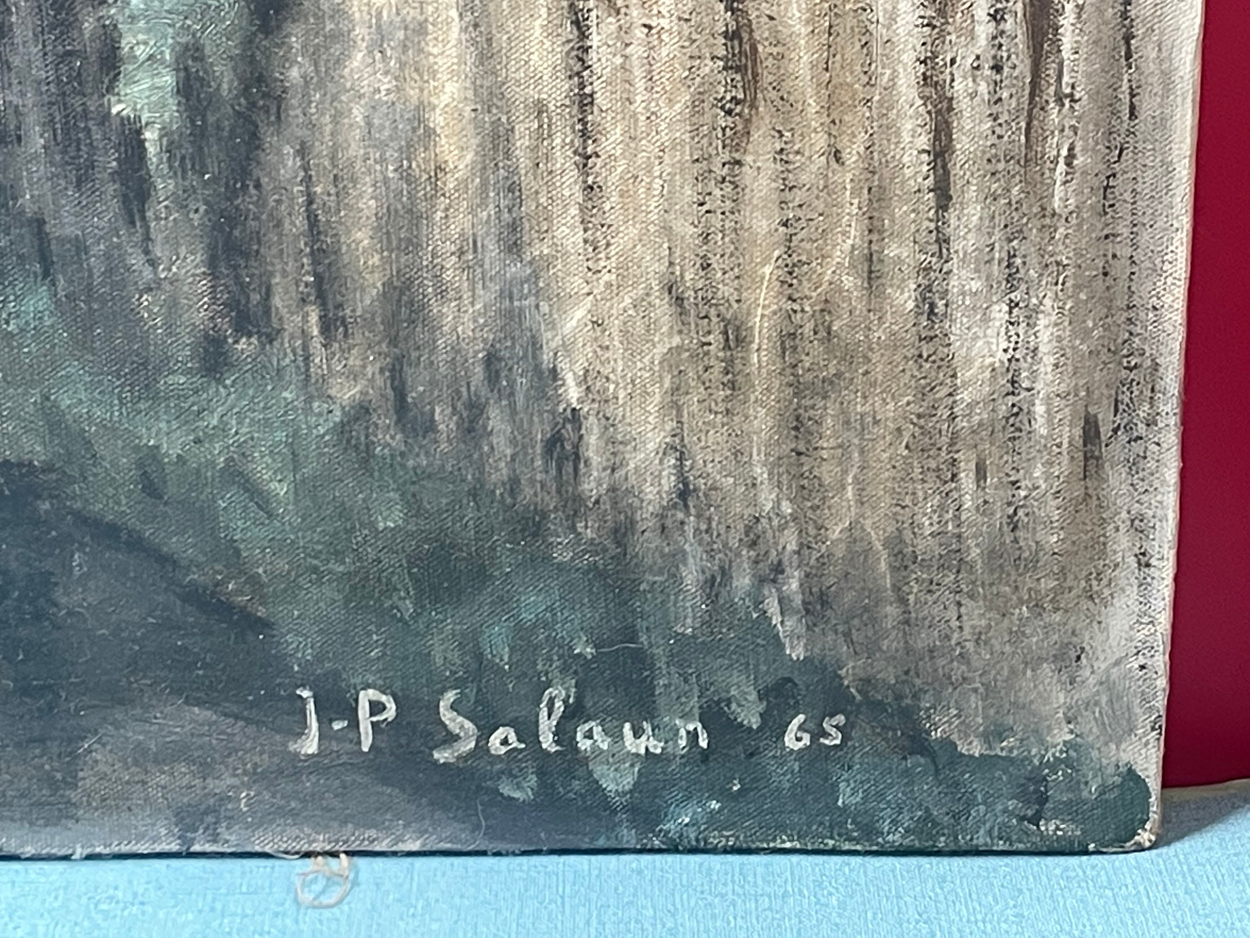 Painting without frame Oil on canvas Signed JP Salaun 65 village alley