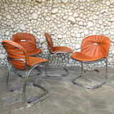 Seérie of 4 chairs Sabrina design Gastone Rinaldi for Rima, tawny leather, 1970