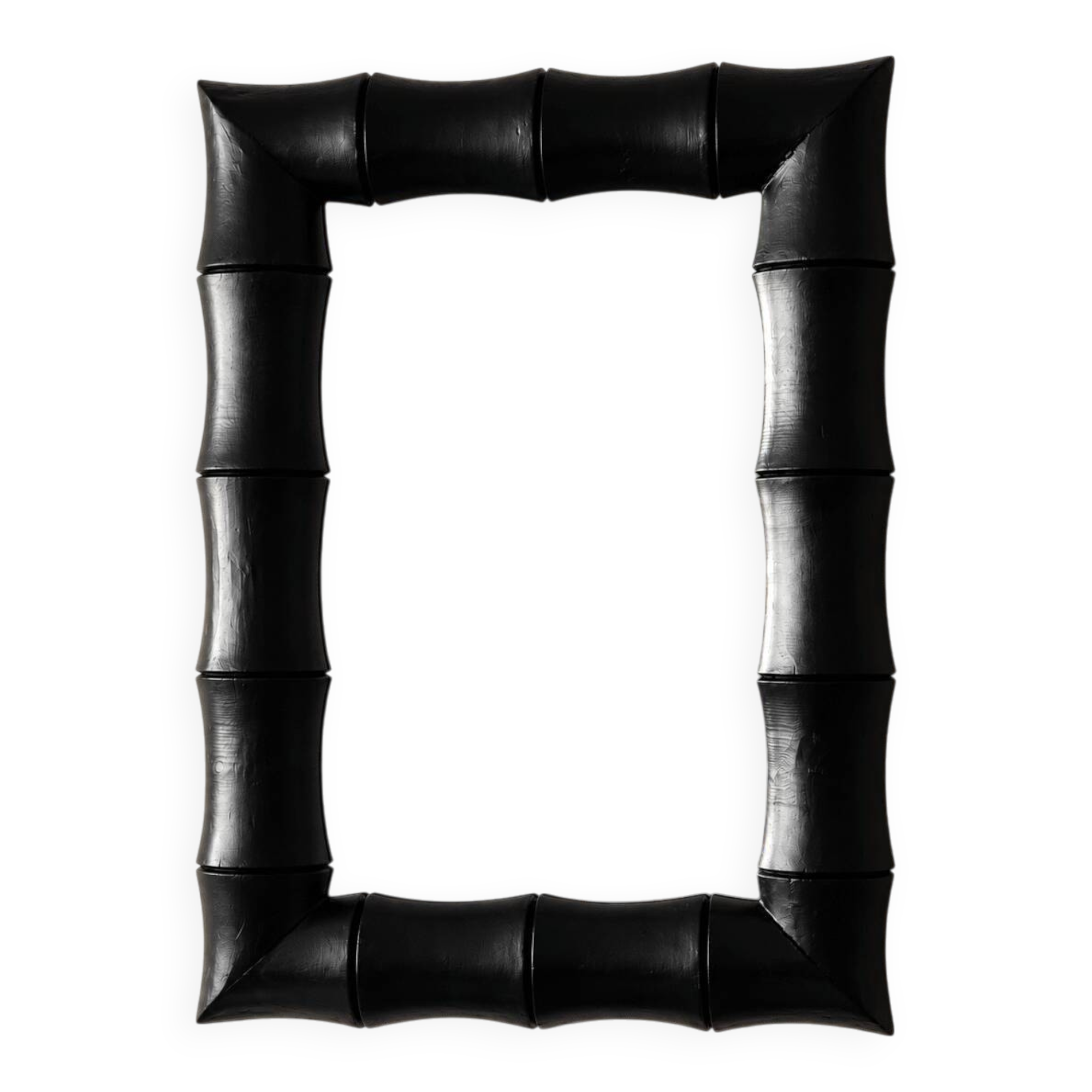 Rectangular mirror in patinated black wood resembling bamboo – 68 × 100 cm
