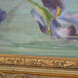 French School circa 1900 “Irises and dragonflies” Painted silk.