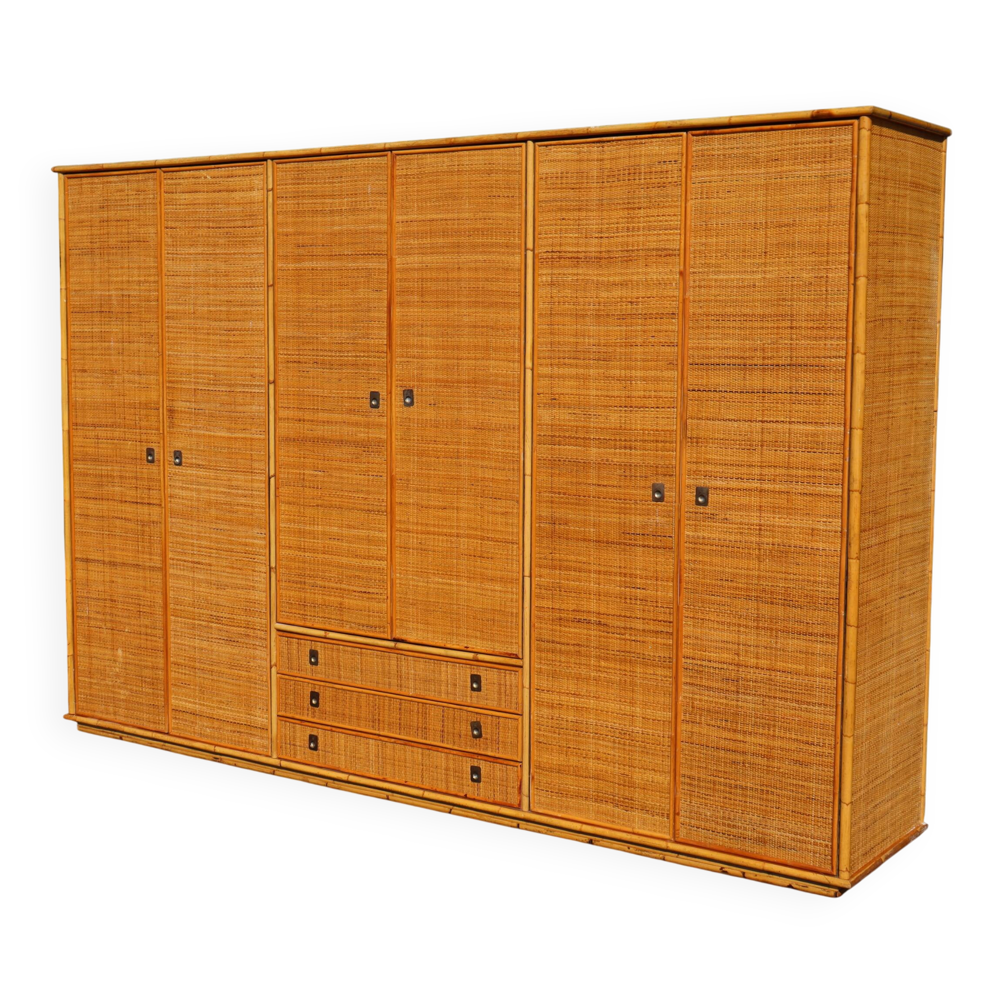 Large rattan and bamboo wardrobe by Dal Vera Italy