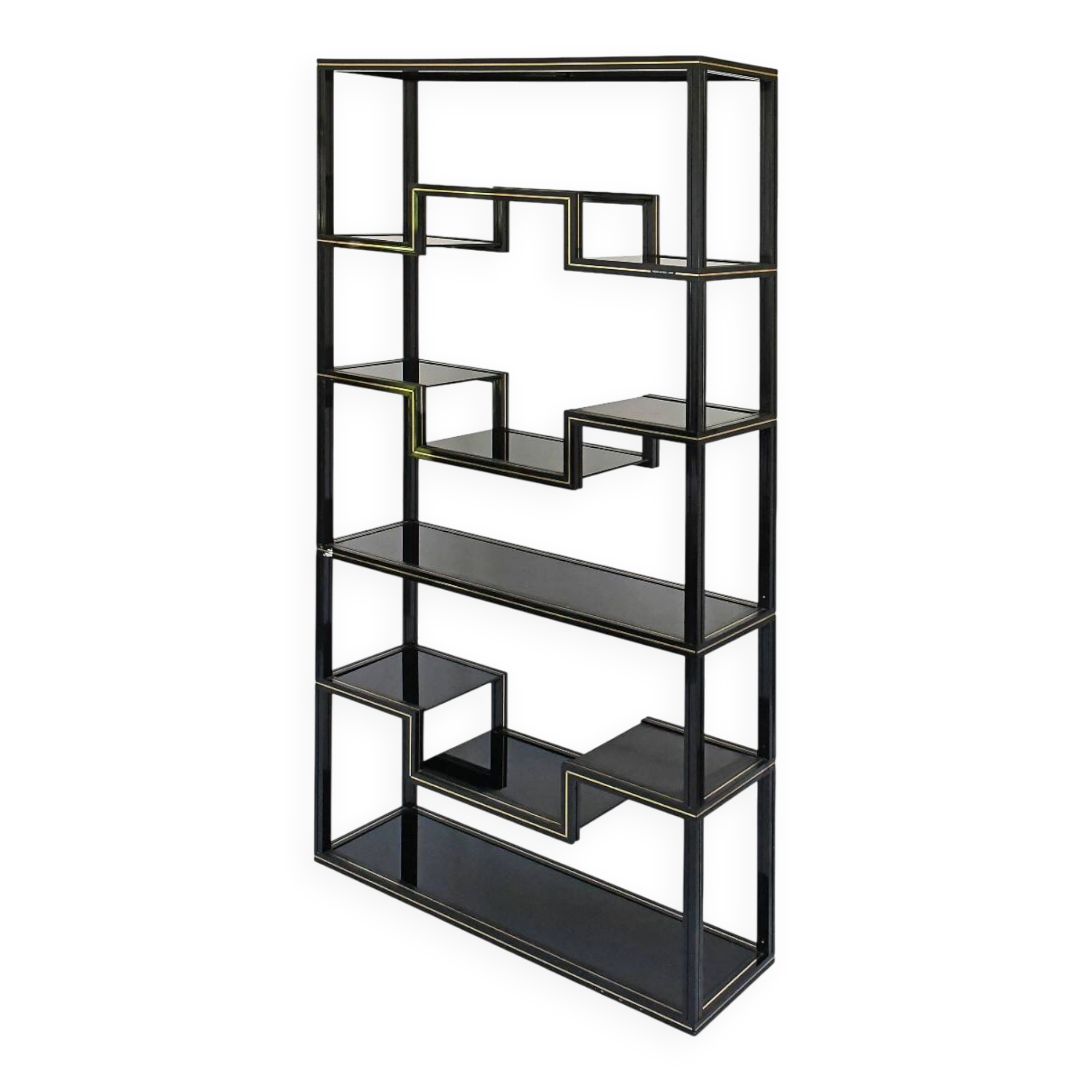 1970s black lacquered metal shelf by Pierre Vandel Paris