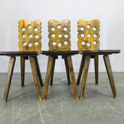 Set of 3 Brutalist Wooden Chairs, Czechoslovakia, 1950s