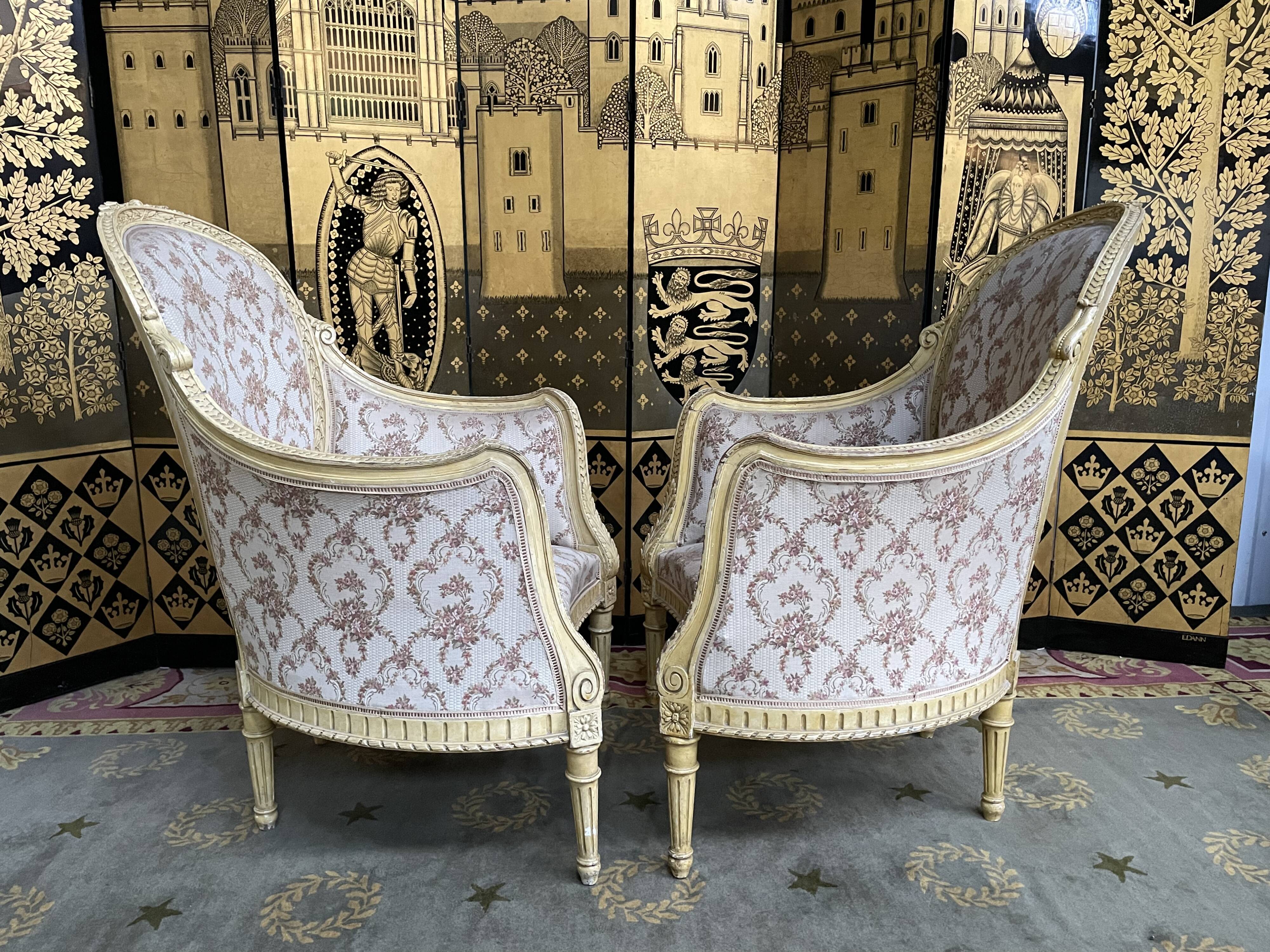 Pair of shepherdess armchairs in Louis XVI 1900 style