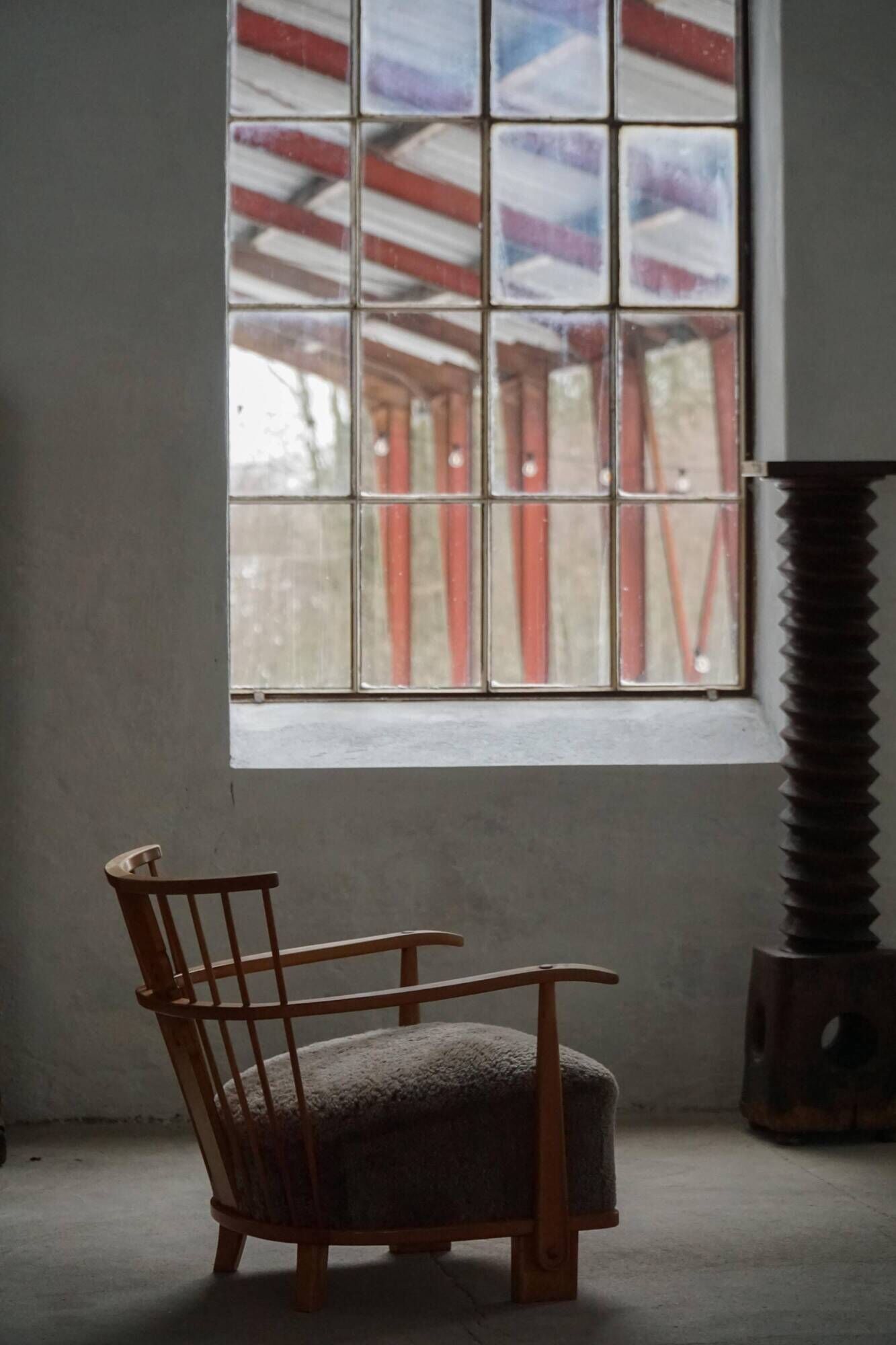 Armchair by Fritz Hansen, Model 1590, Elm & Lambswool, Scandinavian Modern, 1940s